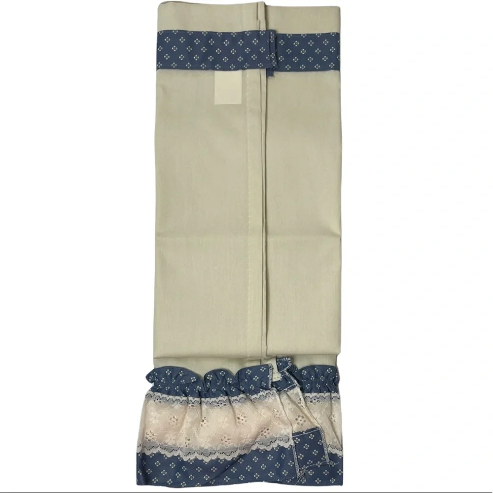 Vintage Curtains Wedgwood Calico Print Lace Tiers French Cottage Retro Farmhouse